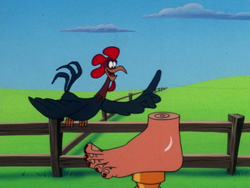 Rooster explains each toe of the "This Little Piggy" competition.