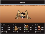 A screenshot of LISA: The Painful's beta including party members of Tiger Man, Hawk and Birdie. Note how Birdie's eyes were placed lower.