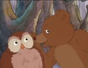 Little Bear whispers to Owl ("Cat's Short Cub")