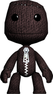 Sackboy looking at the player. Probably from the player trying to put stickers on him