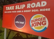 The signage on entry to Colsterworth Services in 2019. Note the concealed Little Chef logo and the Coffee Tempo! logo.