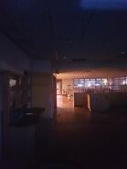 Looking into the deserted Little Chef at Uttoxeter in May 2018.