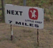 This sign tells drivers that the next Little Chef is located approximately 7 miles away. However, it was removed by 2012 when Stowmarket site ceased trading, and was replaced with Little Chef & Burger King directional signage.
