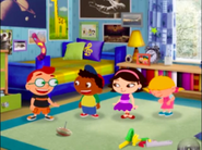 Team watching silly sock in Leo room