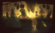 Concept art depicting three chefs.