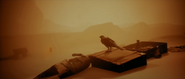 A crow seen in a desert in a promotional image for Little Nightmares III.