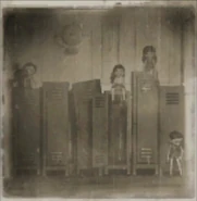 A picture of a group of Bullies surrounding some lockers.