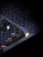 The Girl in the Yellow Raincoat running to a Lantern.