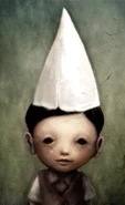 A painting of a different male bully with a dunce cap.