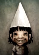 A painting of a different female Bully with a dunce cap.