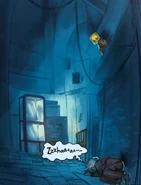 Mono explores the room as the Chained Resident sleeps.