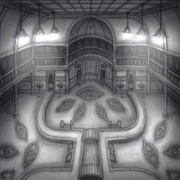 Little Nightmares concept art of a bathhouse in the Maw.