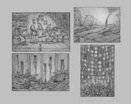 Зарисовка гостиной с семьёй Зрителей.