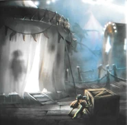 Концепт-арт Кина, стоящего за стеной шатра.