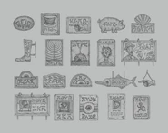 Концепт-арты актёров, рекламирующих различные товары на постерах.