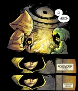 Another shot of Six with the children around the fire.