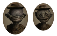 Two portraits of the Janitor that can be found in the Maw.