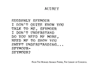 Unused lyrics for "Suddenly, Seymour," likely a reprise. From The Howard Ashman Papers, The Library of Congress.