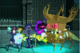 Akko and Sucy fighting a Yellow Treant