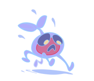 LINE Sticker depicting Unnamed Three-legged Small Creature with Yellow Eyes