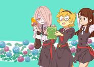 Naoki Takeda's illustration of Akko, Lotte, and Sucy for the series' episode 4