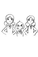 Drawing of Sola, Rajani, and Rashmi by Yoh Yoshinari posted on 4chan by Tattun