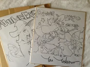 Picture of another sketch stacked on top of the sketch of Sucy Manbavaran made for 2013 Anime Expo - both are made by Yoh Yoshinari posted by @Trigger_Tattun
