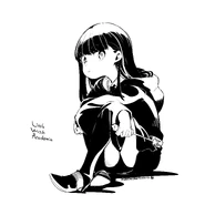 Akko sitting with her hair down, by Keisuke Sato