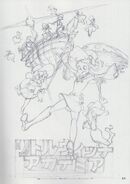 Pencil doodle outline of the 1st key-visual for Little Witch Academia The Enchanted Parade done by Yoh Yoshinari (吉成曜) from his artbook - The Art of Yoh Yoshinari Illustrations