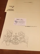 Sketch of Akko and Lotte with pastries by Kengo Saito