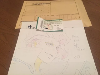 Cel-shade shot of Croix about to send her pixels around Ursula in episode 24 alongside ticket for screening of last four episodes of Little Witch Academia TV Series