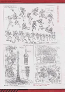 Concept designs of Akko's study movement, exterior and hall of New Moon Tower, and Red Team's dorm room