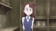 Akko as she begins to explain about the Wild Hunt to the goblin chef