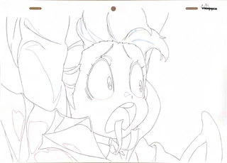 Raw in-between frame of Akko dismayed that she can't just turn Shiny Rod into Shiny Balai that easily