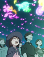 Young Akko and the audience seeing Chariot's conjured magical constructs around them