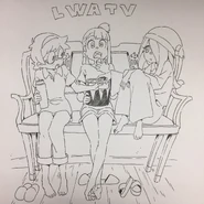Uncolored illustration of the Red Team waiting for the LWA TV Series premiere by animator Kengo Saitō