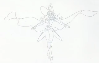Raw in-between frame of Akko in her Shiny Chariot outfit conjured by Shiny Ballista