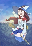 Akko in Shiny Chariot costume flying with morning sun on the background by Arai Hiroki