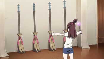 Akko about to make magic brooms dance via. Object Control Magic LWA EP