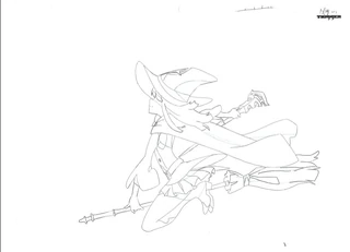 Raw in-between frame of Akko in Shiny Chariot costume in her imagine spot