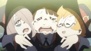 Akko tearfully thanking Lotte and Sucy for their support