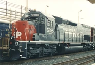 A repainted D&RGW SD40T-2 with D&RGW lettering stenciled at the sides of the cab.