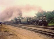 587 & NKP 765 At Argos Indiana On July 24th, 1993. The Two Are Double Heading On A Round Trip From Chicago To Argos For The NRHS Convention, Which Was Held In The Windy City That Year.