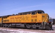 UP AC4400CW #9999. This particular unit briefly retained such number before becoming 6702, and was also one of the first three original AC4400CW units ordered and purchased by the railroad (excluding their earlier Dash 9 fleet, which all were eventually converted and most renumbered.)