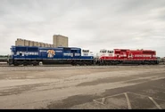Two Paducah & Louisville SD70MACs painted for University of Kentucky and University of Louisville.