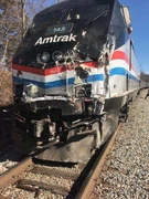 A closeup of Amtrak #145's wreckage
