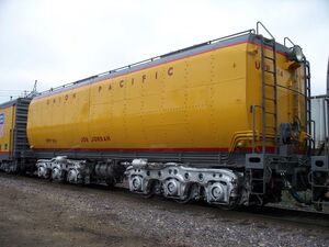 UP "Joe Jordan"; a former GE GTEL Gas Electric Turbine diesel locomotive fuel tender converted for oil and water use during UP 844 and 4014's steam excursions.
