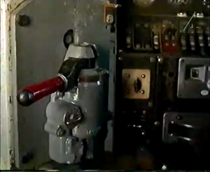 The brake lever of diesel locomotive.