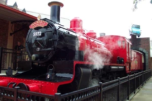 Queensland Government Railway No. 988 dressed as the Hogwarts Express while its on display at Movieworld, Coomera.