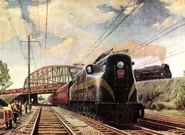 A GG1 is hauling a passenger train in 1949.